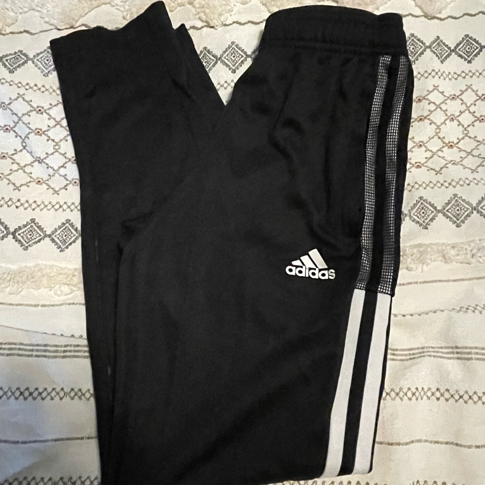 Adidas Kids Black Joggers with White Stripes